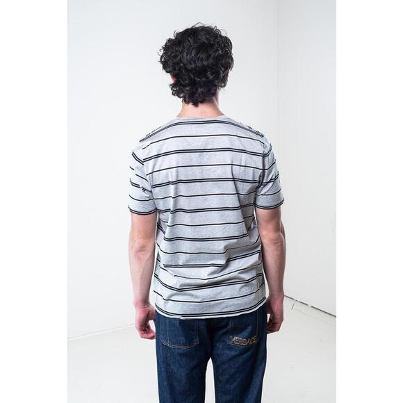 Saint Laurent Grey and Black Striped Cotton T-Shirt - Picture 3 of 4